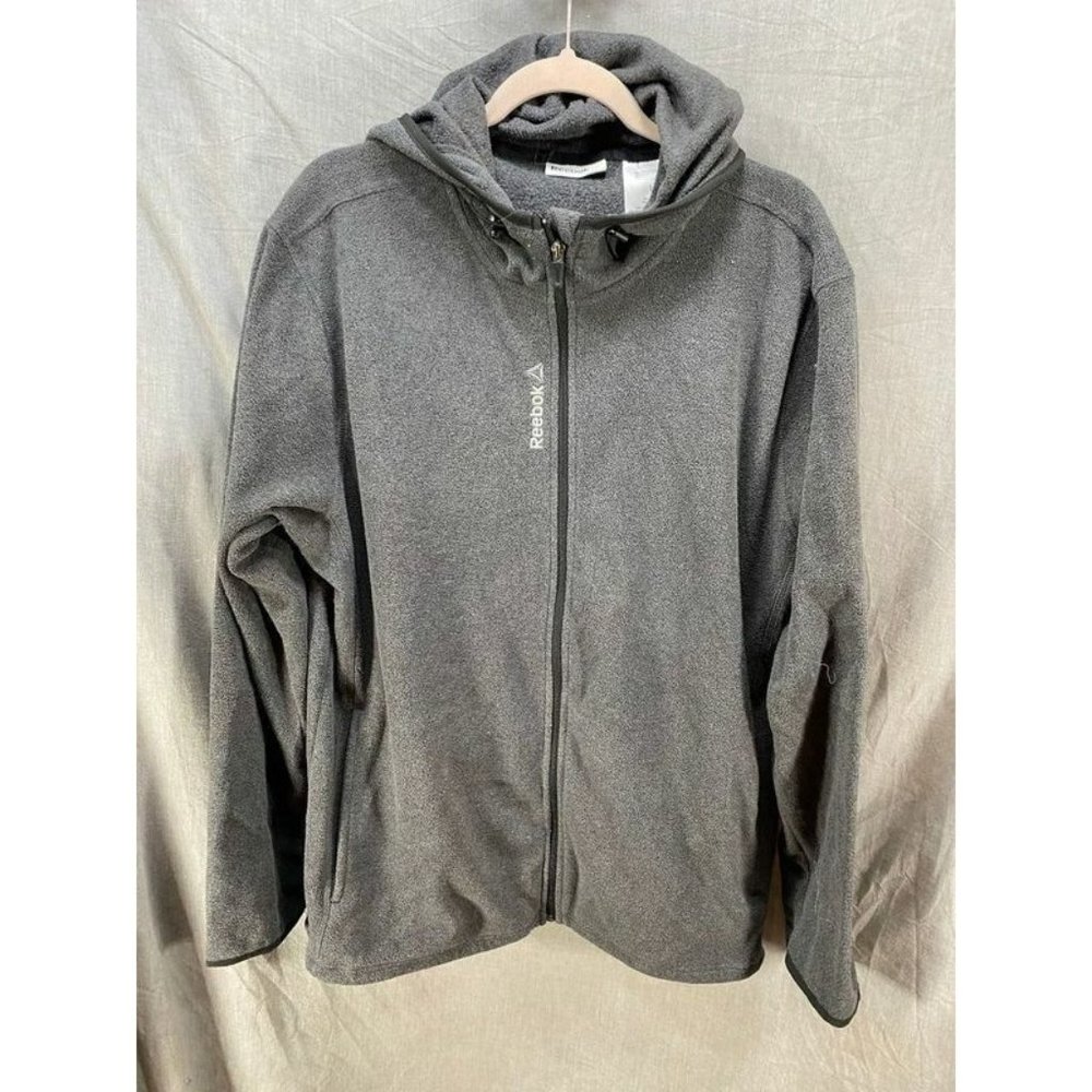 Reebok Sweater Adult Large Gray Long Sleeve Full Zip Hooded Sweatshirt Mens.